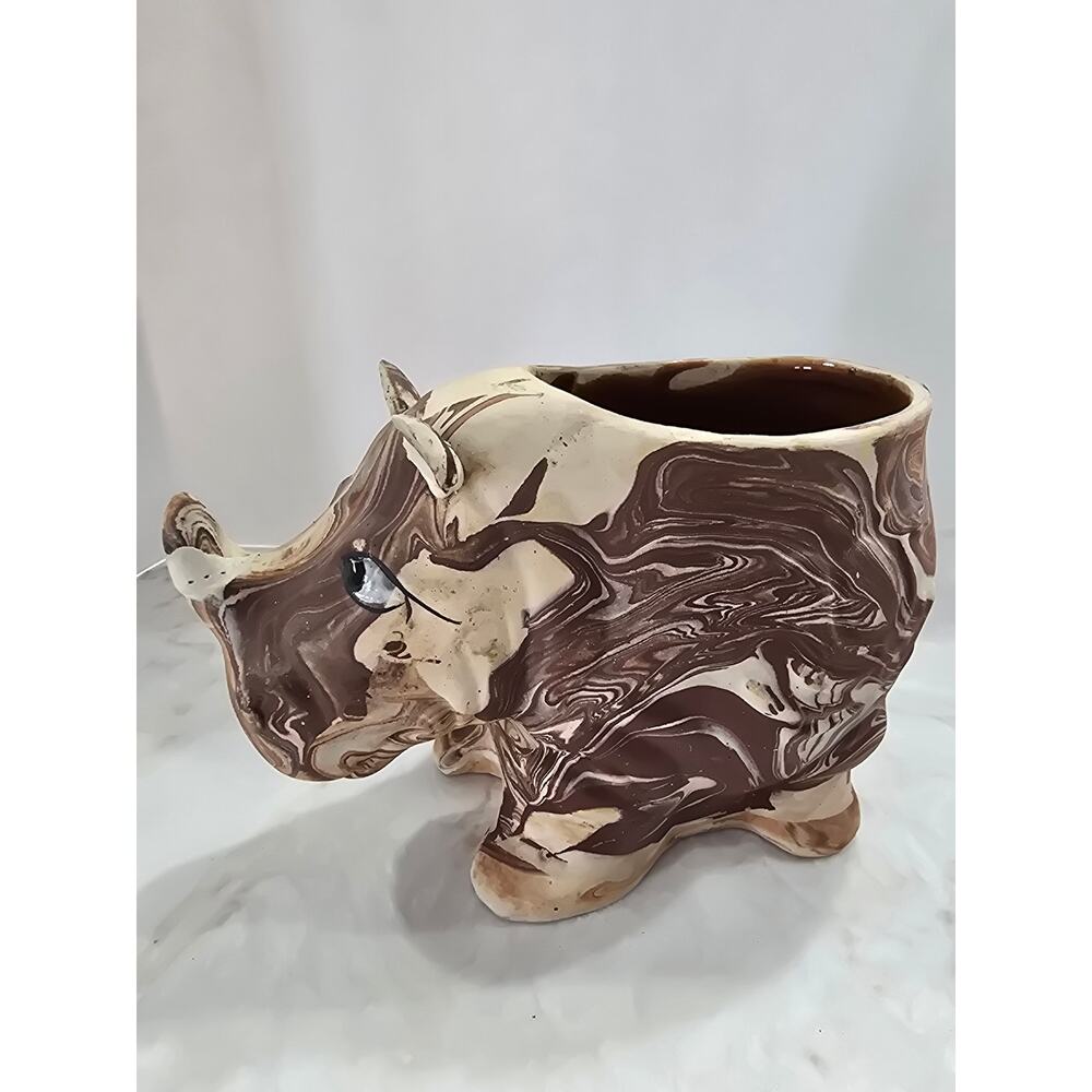 Flower Planter Pottery Rhino Brown Marbled Clay Rustic Succulent